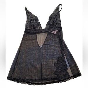 Victoria’s Secret Lingerie Chemise Slip Teddy Babydoll Black Mesh W Lace…